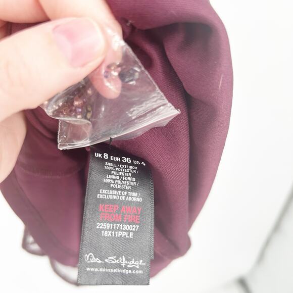 NEW Miss Selfridge Womens Party Evening Beaded Sequin Mini Dress Size 4 Purple‎ - Picture 7 of 11